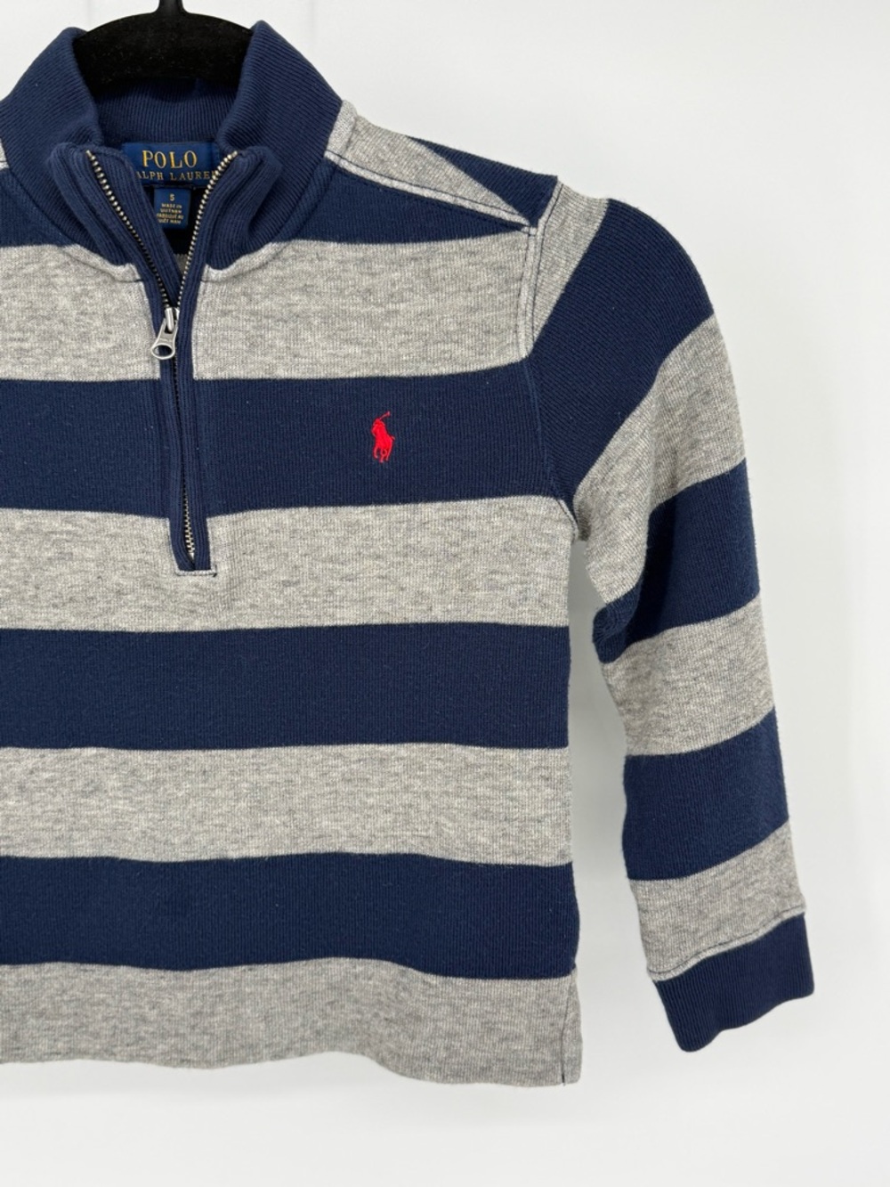Polo Ralph Lauren Boys Quarter Zip Sweater Striped Pullover Preppy Classic Sz 5‎ - Picture 2 of 12